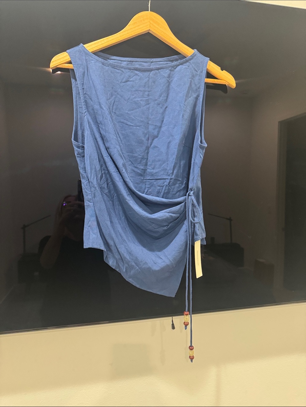 Commense Slate-Blue Side-Tie Draped Tank